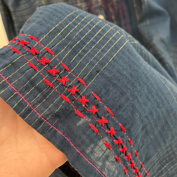 Johnny Was 3 J Workshop Navy Dress Tunic with Pink Embroidery - Picture 5 of 8